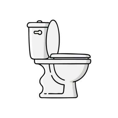 Beyaz Banyo Tuvalet Temizleme Simgesi. Basit bir porselen tuvalet grafiği, hijyen ve hijyeni sembolize ediyor. Bu temel tuvalet ünitesi açık bir kapak içeriyor, bu da hemen ulaşılabilirliği gösteriyor..