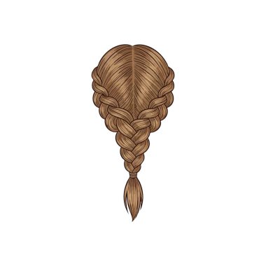 Klasik örgülü saç stili illüstrasyonu. Karanlık bir zemine karşı zamansız, düzgün örülmüş bir kuaför, özenli bir zarafet, güç ve basit bir zarafet. Güzellik projeleri için ideal.