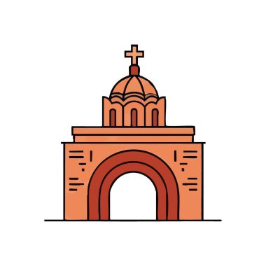 Dekoratif Kilise Archway Icon. Seçkin bir kubbe ve kemerli girişi olan klasik bir dini yapının tasviri. Ebedi ruhsal mirası ve mimari zarafeti taşır..