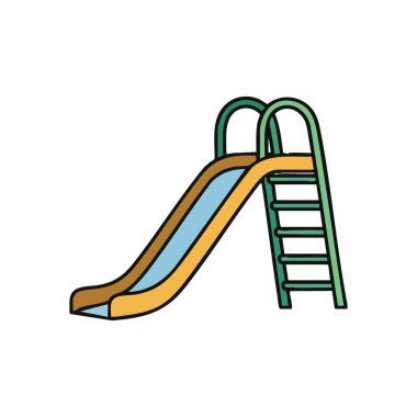 Renkli Playground Slayt Çizimi. Parktaki oyun yapısını gösteren canlı bir grafik. Neşeli çocukluk anılarını ve açık hava eğlencelerini çağrıştırıyor..