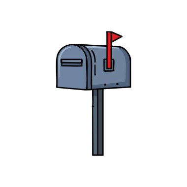 Upraised Flag 'li klasik posta kutusu. Gri bir posta kutusunun garip dijital sanatı, parlak kırmızı flaması yükseldi. Bu, yeni mesajlar, iletim ve önemli iletişimi çağrıştırıyor.