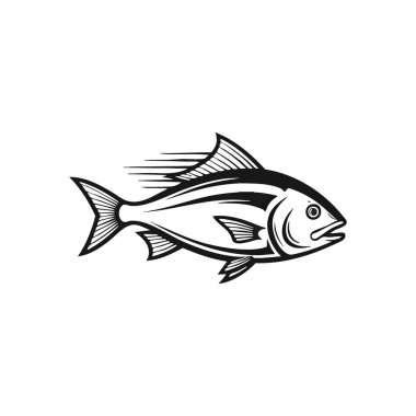 Dinamik Yüzen Balık Silueti. Koyu bir arka planda, hızlı hareket eden şekillendirilmiş beyaz deniz hayvanı. Bu su canlıları, kuvvetin, çevikliğin ve derinliklerin vahşi güzelliğinin vücut bulmuş halidir..