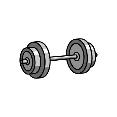 Spor Salonu Halter Gücü Eğitimi. Ağırlık kaldırma aletinin tek renkli çizimi. Atletik uğraşlarda kendini adamayı, ilerlemeyi ve gücü simgeler. Sağlık ve zindelik temaları için ideal.