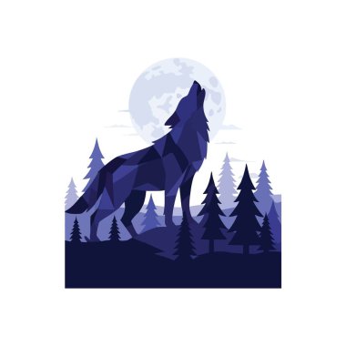 Geometrik kurt dolunayda uluyor. Bu çarpıcı soyut görüntü parlak bir gök cisminin altında heybetli bir köpek seslendirmesini içeriyor. Doğanın ilkel ruhunu ve huzur dolu özünü somutlaştırır..