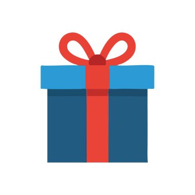 Şenlikli Mavi Hediye Kutusu Çizimi. Canlı kırmızı bir dekoratif kravatla süslenmiş mavi ambalajlı bir nesnenin büyüleyici bir grafiği. Her özel durum için neşe, cömertlik ve kutlama çağrıştırır..