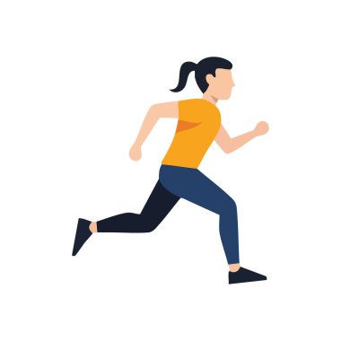 Dinamik Koşu Kişi Grafiği. Orta basamaktaki bir insan figürünün canlı bir çizimi. Bu düz tasarım enerji, sağlık ve sürekli ilerleme taşır..