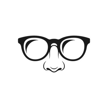 Minimalist Göz Giyimi Silueti. Bu çarpıcı grafik zeki ve anonim bir kimliği tasvir ediyor. Zekayı, perspektifi ve gözlüklerin arkasındaki görünmeyen zihni somutlaştırır..