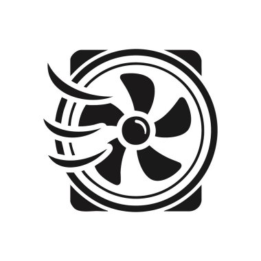 Soğutma Sistemi Hava Akımı Sembolü. Verimli bir hava taşımacısı tasvir eden minimalist karanlık ikon, termal düzenleme ve dinamik havalandırma teknolojisini temsil ediyor.