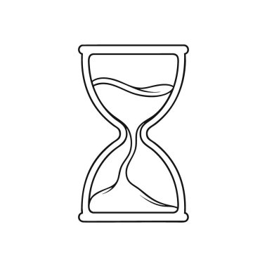 Zamanın Minimalist Kum Saati Sembolü. Temiz çizgi sanatı zarif bir kum saatini, anları, teslim tarihlerini ve kaçınılmaz varoluş akışını temsil eder..