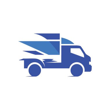 Ekspres Teslimat Kamyonu Logosu. Hızlı lojistik ve hızlı nakliye çözümleri için ideal hız çizgileri olan stilize edilmiş mavi bir nakliye kamyonu. Bu dinamik grafik aciliyet ve verimliliği iletir.