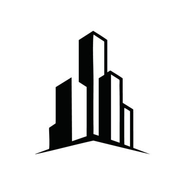 Modern Skyline soyutlaması. Karanlığa karşı beyaz mimari formlar içeren minimalist sanat eserleri. Büyümeyi, geleceği ve şehir gelişimini açık ve sanatsal bir şekilde sembolize eder..