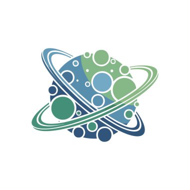 Küresel Ağ Gezegeni soyut. Halkaları ve birbirine bağlı elementlerle stilize edilmiş kozmik küre. Modern bir dünyayı, çevresel uyumu ya da teknolojik bağlantıyı temsil eder..