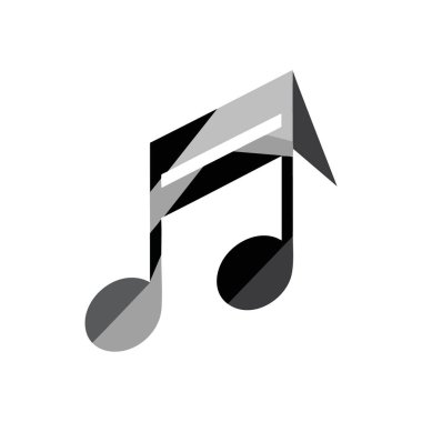 Modern Geometrik Müzik Notaları Sembolü. Melodik bir elementin dinamik gri ölçekli sanatsal çizimi. Ritim, ahenk ve yaratıcı ifadeyi temsil eder. Çağdaş projeler için ideal.