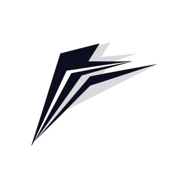 Parlak Açısal Hareket Sembolü. Donanma ve açık gri çizgileri olan çağdaş bir geometrik form, hızlılık, ilerleme ve gelecek görüşü iletiyor..