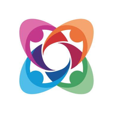 Çeşitli Grup Birlik Sembolü. Bu soyut tasarım, bireylerin canlı bir şekilde bir araya gelişini, dahil edilmeyi, küresel bağlantıyı ve güçlü insan bağlarını simgeliyor..