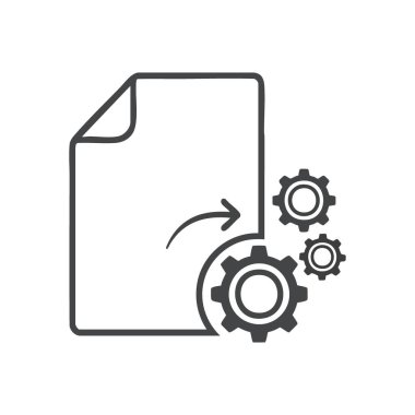Belge İşlem Simgesi. Veri dönüşümünü ve sistem ayarlamalarını sembolize eden minimalist bir grafik. Teknoloji, iş akışı otomasyonu ve dijital çözüm projeleri için mükemmel.
