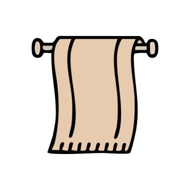 Rail Icon 'da Temiz Havlu. Duvar armatürüne örtülmüş, hijyeni ve rahat bir yaşamı temsil eden yeni bir banyo bezinin minimalist grafiği..