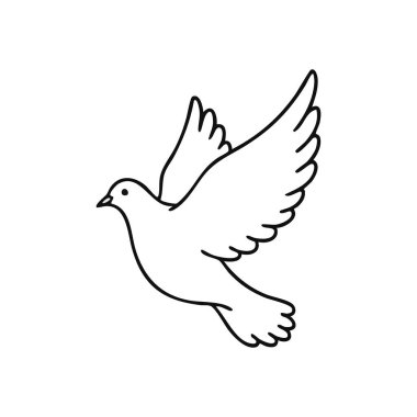 Beyaz Güvercin Barış Sembolü. Uçan zarif bir kuş türü, bu minimalist grafik dinginliği, umudu ve ruhsal canlandırmayı temsil ediyor. Uyum ve özgürlüğü simgeler..