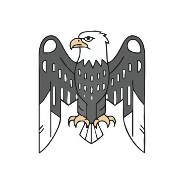Majestic Eagle Raptor Illustration. Özgürlüğü, gücü ve ulusal gururu temsil eden geniş kanatları olan heybetli bir kuş avcısının tasviri. Temiz grafik tasarımı.