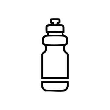 Minimalist Hidrasyon Şişesi Amblemi. Tekrar kullanılabilen bir içecek kabının siyah bir zemin üzerindeki temiz bir simgesi. Refah, ferahlık ve sağlıklı alışkanlıkları temsil eder. Dijital tasarım için mükemmel.