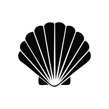 Deniz kabuğu kabuğu, karanlık siluet. Minimalist okyanus yumuşakça tasarımı. Zarif hatları deniz yaşamını, kıyı dinginliğini ve ince bir gizem duygusunu çağrıştırıyor..