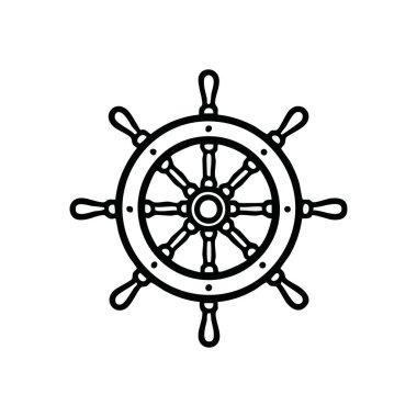 Gemi Tekerleği Denizcilik Direksiyon Grafiği. Yolculuğu ve navigasyonu temsil eden klasik gemi dümeni. Denizcilik temaları ve yön kavramları için mükemmel.