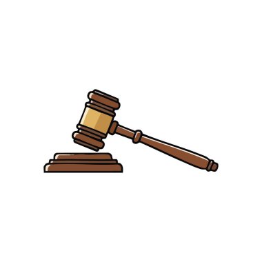 Adalet ve Düzen Gavel İllüstrasyonu. Bu kahverengi tahta çekiç yasal işlemleri ve nihai kararları temsil ediyor. Mahkemelerde ve müzayedelerde yetki, adalet ve karar verme yetkisini iletir..
