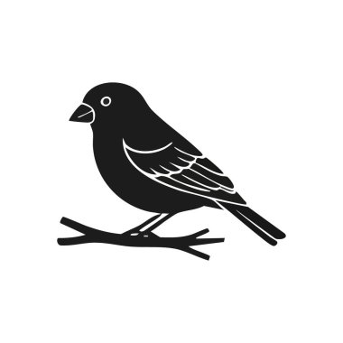 Minimalist Kara Kuş Branch 'ta. Odunsu bir uzvun üzerine tünemiş koyu renkli bir kuş tasviri. Bu sert, ikonik tasarım durgunluk, esneklik ve doğal huzuru çağrıştırıyor..