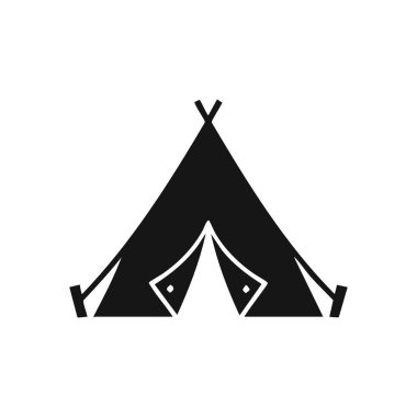 Minimalist Kamp Çadırı Simgesi. Bu temiz vektör grafiği basit bir barınağı gösteriyor. Açık hava macerası, doğa keşfi ve barışçıl bir geri çekilmeyi çağrıştırıyor..