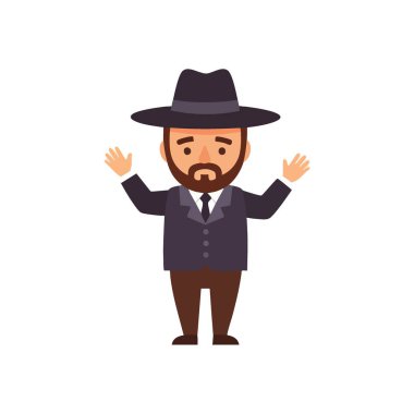 Fedora Şapka Çizimi 'ndeki Sakallı Adam. Resmi kıyafetli bir beyefendinin dijital sanat eserleri. Elleri havada. Rehberliği ya da sıcak karşılamayı simgeliyor. Geleneği ve toplumu temsil eder.