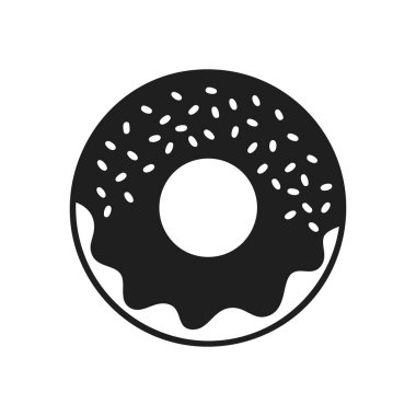Siyah Beyaz Çörek Simgesi Minimalist. Zarif zıt renkler ve temiz, modern estetik içeren lezzetli bir halka pastasının basit bir vektör çizimi. Zevkli bir hoşgörü sunar..