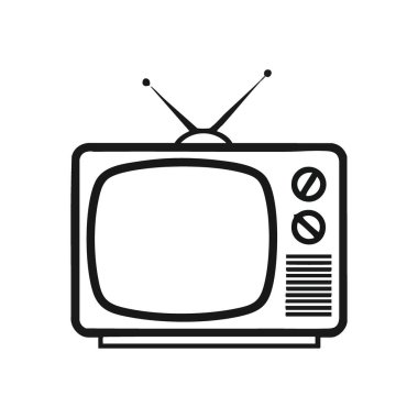 Retro Televizyon Simgesi. Eski moda bir yayın alıcısının nostaljik bir tasviri. Klasik medya, iletişim ve klasik eğlence için mükemmel..