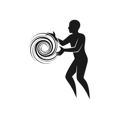 Soyut Girdap 'ı manipüle eden insan. Karanlık bir siluet, dinamik ve sarmal bir güç oluşturur. Muazzam kontrolü ve gizemli yaratılışı sembolize eder. Derin bir güç ifade eder.