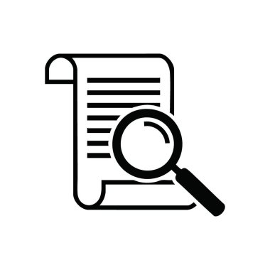 Dijital Belge Arama Simgesi. Minimalist bir amblem, izleyicilerin inceleme kayıtlarını gösterir. Bu, derin analizleri, gerçekleri keşfetmeyi ve titiz araştırmaları temsil eder..