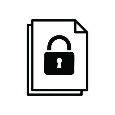 Gizli Dosya Güvenlik Kilidi. Bu monokrom illüstrasyonu, dijital alemde gizliliği, kısıtlı erişimi ve sağlam veri korumasını simgeleyen güvenli bir kaydı tasvir eder..
