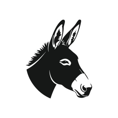 Siyah ve Beyaz Eşek Profili. Cesur at başı çizimi, kararlılığı ve sıkı çalışmayı simgeliyor. Güçlü, kararlı bir hayvan motifi gerektiren tasarımlar için ideal..
