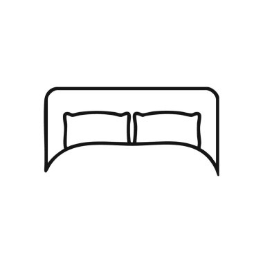 Yatak odası, Yastık Simgesi. İki yastıklı rahat bir uyku alanının minimalist çizimi. Huzuru, evcilliği ve gece huzurunu simgeler..