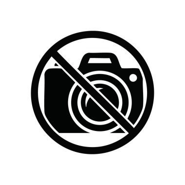 Fotoğraf tabelası yok. Görüntüleri yakalamanın yasak olduğunu gösteren bir amblem. Bu grafik düzenlemeleri, mahremiyeti ve kısıtlı görsel kaydı temsil eder.