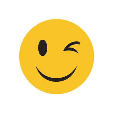 Göz Kırpan Sarı Yüz Emoji Simgesi. Canlı, neşeli bir dijital grafik, parlak bir arka planda ince mizah ve dostluk içeren neşeli bir yüz hareketi tasvir eder. Modern için ideal.