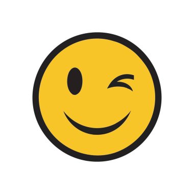 Neşeli gülen yüz göz kırpması. Karanlık bir arka plandaki bu canlı sarı ifade neşeyi, dostça bir sırrı ya da muzip bir onayı ifade eder. Mutluluğu ve neşeyi temsil eder..