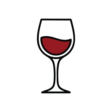 Klasik Red Wine Glass Illustration. Açık bir kadehte koyu bir arka planda duran kırmızı bir içeceğin minimalist grafiği. Lüks, zevk ve kutlama anlarını sembolize eder..