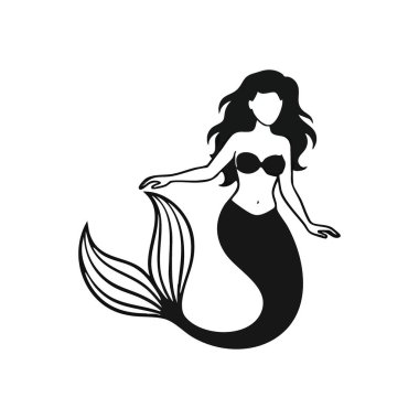Büyüleyici Siren Silueti. Efsanevi bir deniz yaratığının çarpıcı tek renkli ana hatları, somut gizem ve cazibe. Büyüleyici tasarımlar için ideal.