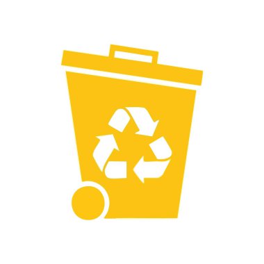 Sarı Geri Dönüşüm Kutusu Simgesi. Sürdürülebilirliği ve çevre dostu atık yönetimini destekleyen canlı bir kap. Bu grafik çevresel bakım ve kaynakların korunması anlamına gelir.