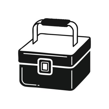 Taşınabilir Servis Kutusu Simgesi. Tek renkli portatif bir konteynır tasviri. Malzeme, malzeme veya yemek depolamak için ideal. Düzeni ve hazırlığı simgeler..