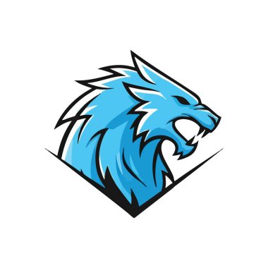 Vahşi Mavi Kurt Kafa logosu. Bu dinamik amblem, güçlü bir enerji saçan dişli bir köpek tasviri. Buz rengi gücü ve çevikliği sembolize eder. Rekabetçi spor takımları veya oyun oyunları için mükemmeldir..