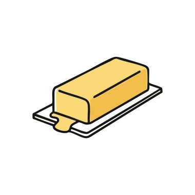 Altın Tereyağı Sopası Yumuşatma. Beyaz bir tabakta yavaşça eriyen bir süt ürünleri bloğunun davetkar bir örneği. Çeşitli gıda kavramları için sıcaklığı, hazırlığı ve yemek zevkini sembolize eder..