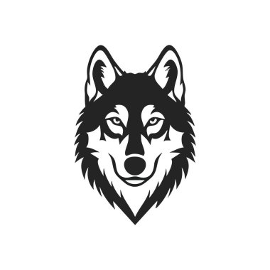 Güçlü Kurt Başı Amblemi. Çarpıcı bir köpek portresi somut bir güç ve ehlileştirilmemiş bir ruh. Bu zarif monokrom grafik çizimi logolar ve maskotlar için mükemmeldir..