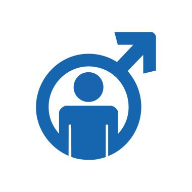 Erkek Kullanıcı Profili Simgesi. Dijital hesaplar ve cinsiyete özel arayüzler için maskülen kimlik ve kişi siluetini birleştiren modern grafik.