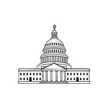 ABD Kongre Binası Taslağı. Simgesel Amerikan yasama meclisinin minimalist çizimi. Bu zamansız tasarım demokrasiyi, ulusal birliği ve federal yönetimi somutlaştırıyor..