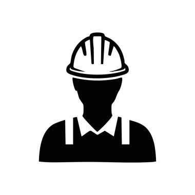 Beyaz Güvenlik Sert Şapka Simgesi. Karanlık bir zemin üzerindeki koruyucu bir inşaat kulübesinin minimalist bir grafiği. İşyeri güvenliği, inşaat ve gayretli işçiliği belirtir.